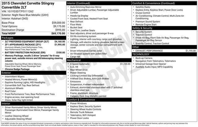 2015 Chevrolet Corvette 2LT in Jacksonville FL For Sale - Image 1