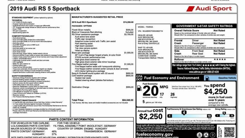 2019 Audi RS 5 Standard in Boston MA For Sale - Image 1