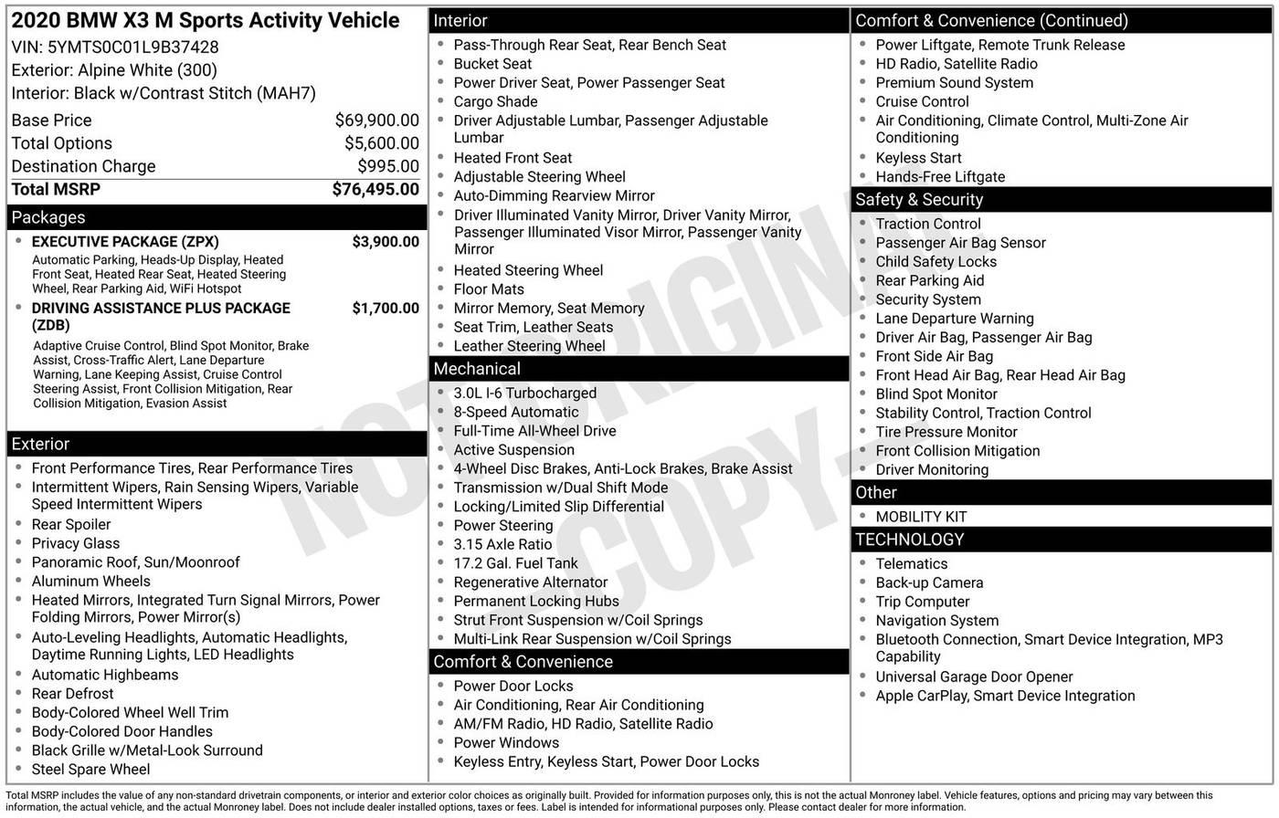 2020 BMW X3 M Standard in Eatontown NJ For Sale - Image 1