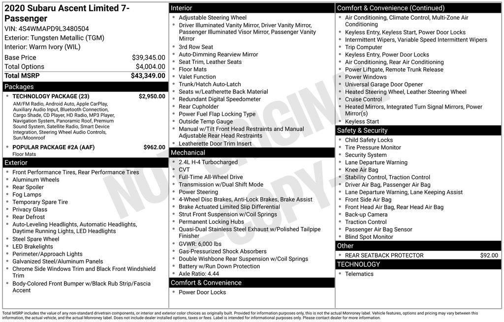 2020 Subaru Ascent Limited in Waldorf MD For Sale - Image 1