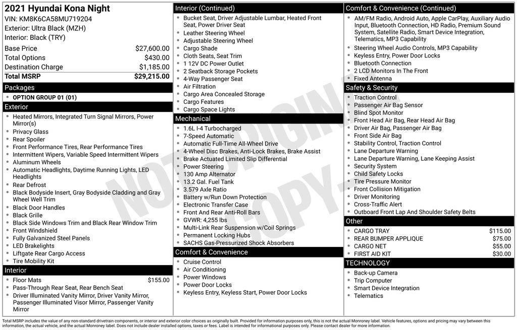 2021 Hyundai Kona NIGHT in Chambersburg PA For Sale - Image 1