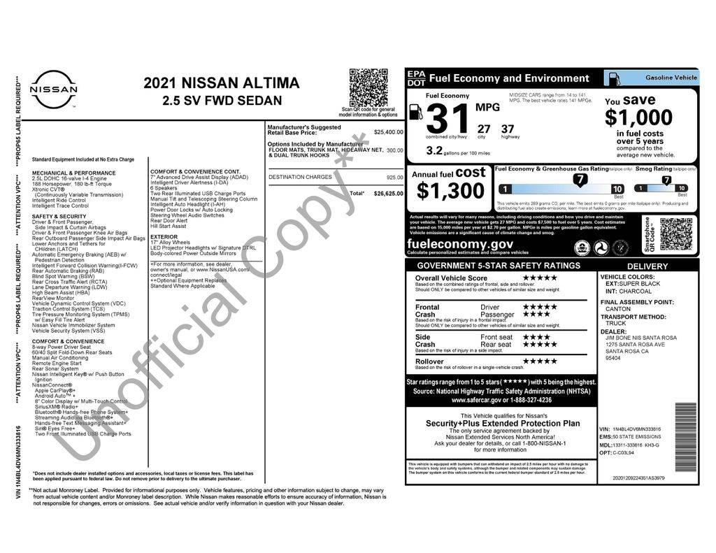 2021 Nissan Altima SV in Santa Clara CA For Sale - Image 1